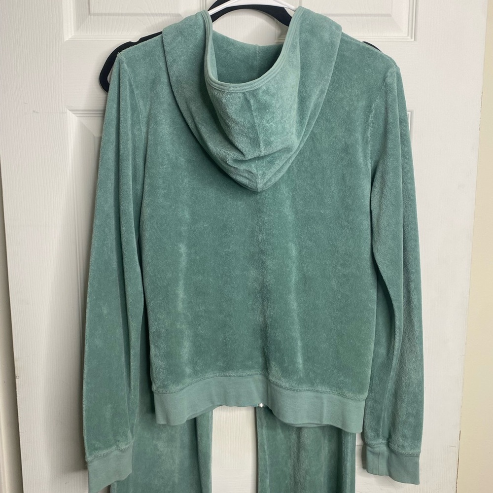 Vintage Juicy Couture Teal Velour Hoodie and Pants Set - Picture 6 of 13